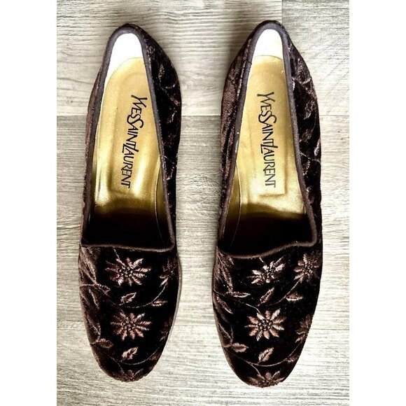 Vintage Yves Saint Laurent YSL Velvet Loafers Sz 8.5 Made in Italy - Picture 1 of 6